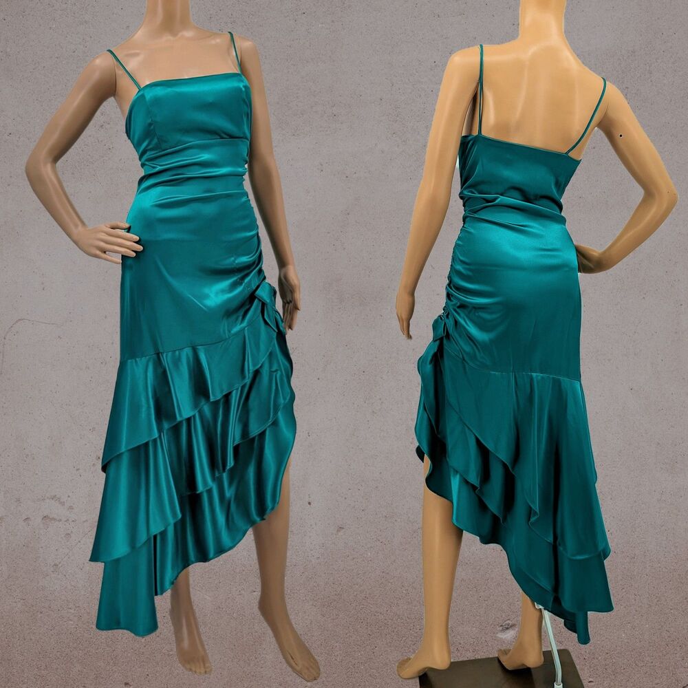Vintage y2k Blondie Nites Green Dress Midi Fairycore Rhinestone Prom 2000s 9